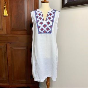 J Crew red white blue embroidered shift dress s